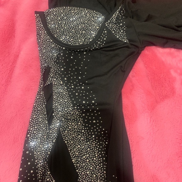 HP Long sleeve Black dress with rhinestones and slits night out size 3XL - Picture 4 of 9